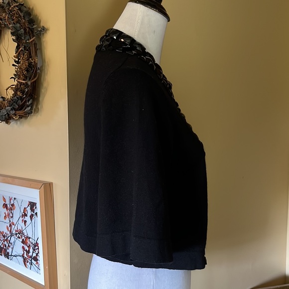 TRINA TURK Size Medium Crop Cardigan Black Gemstones Trim Cashmere Cotton $249 - Picture 4 of 16